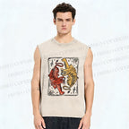 Unisex Double Tiger Printed Washed Tank Top