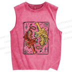 Unisex Double Tiger Printed Washed Tank Top