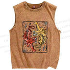 Unisex Double Tiger Printed Washed Tank Top