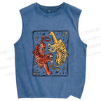 Unisex Double Tiger Printed Washed Tank Top