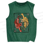Unisex Double Tiger Printed Washed Tank Top