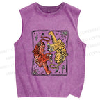 Unisex Double Tiger Printed Washed Tank Top