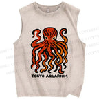 Unisex Tokyo Aquarium Octopus Printed Washed Tank Top