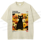 Unisex Yayoi Kusama Flower Cat Printed Washed Tee