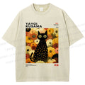 Unisex Yayoi Kusama Flower Cat Printed Washed Tee
