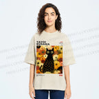 Unisex Yayoi Kusama Flower Cat Printed Washed Tee