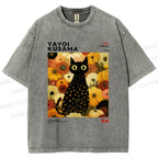 Unisex Yayoi Kusama Flower Cat Printed Washed Tee