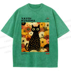 Unisex Yayoi Kusama Flower Cat Printed Washed Tee