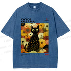Unisex Yayoi Kusama Flower Cat Printed Washed Tee