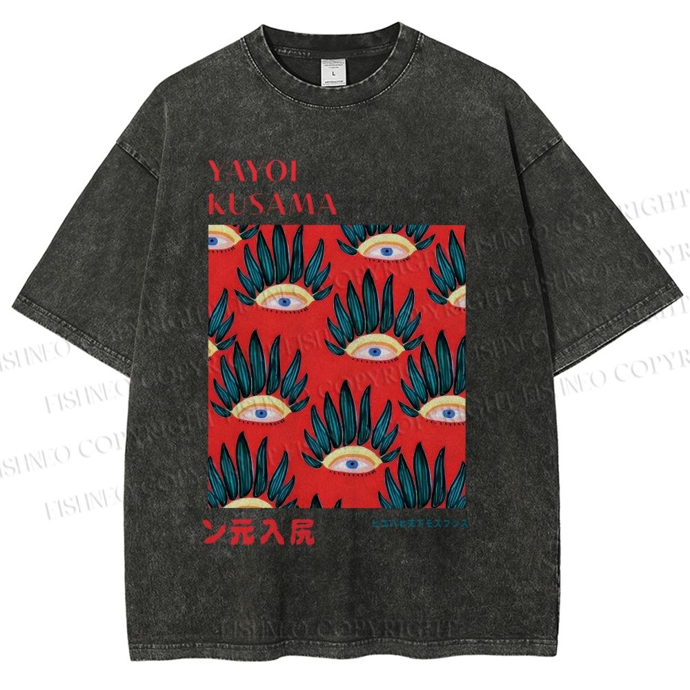 Unisex Yayoi Kusama Art Eyes Printed Washed Tee
