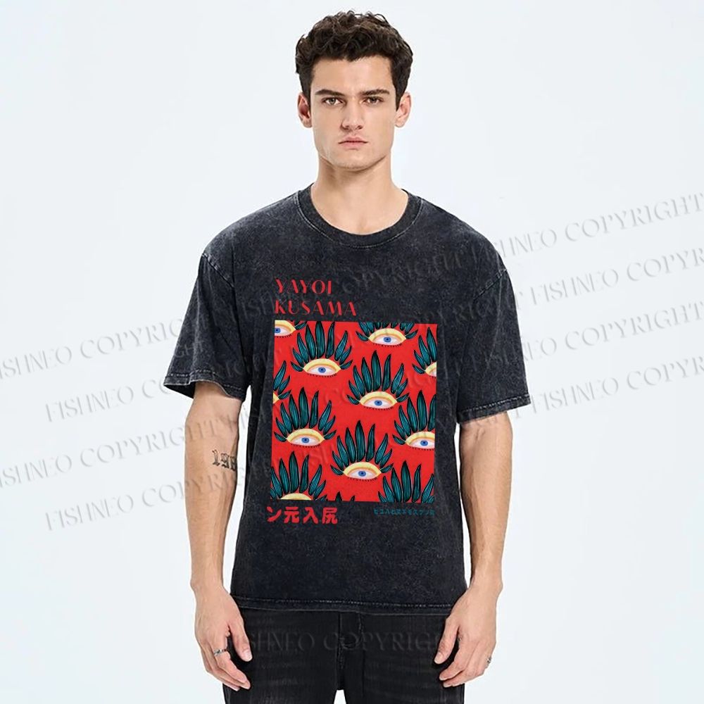 Unisex Yayoi Kusama Art Eyes Printed Washed Tee