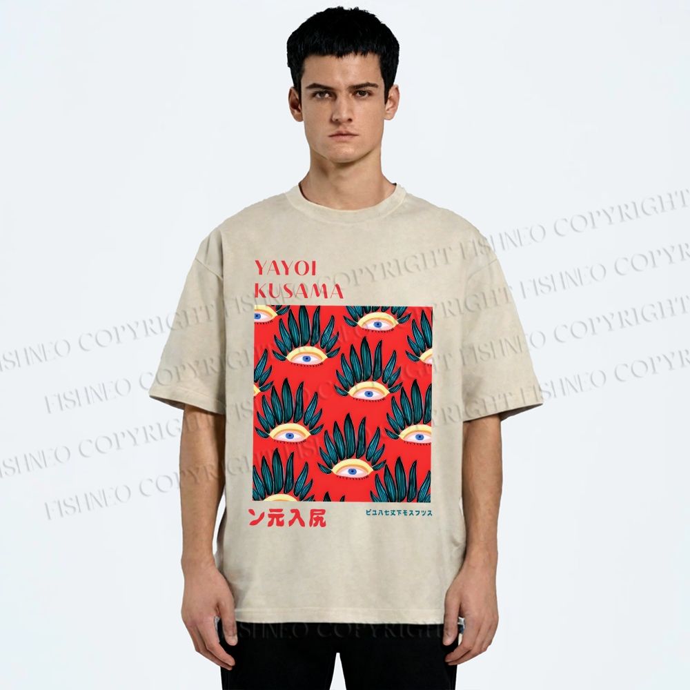 Unisex Yayoi Kusama Art Eyes Printed Washed Tee