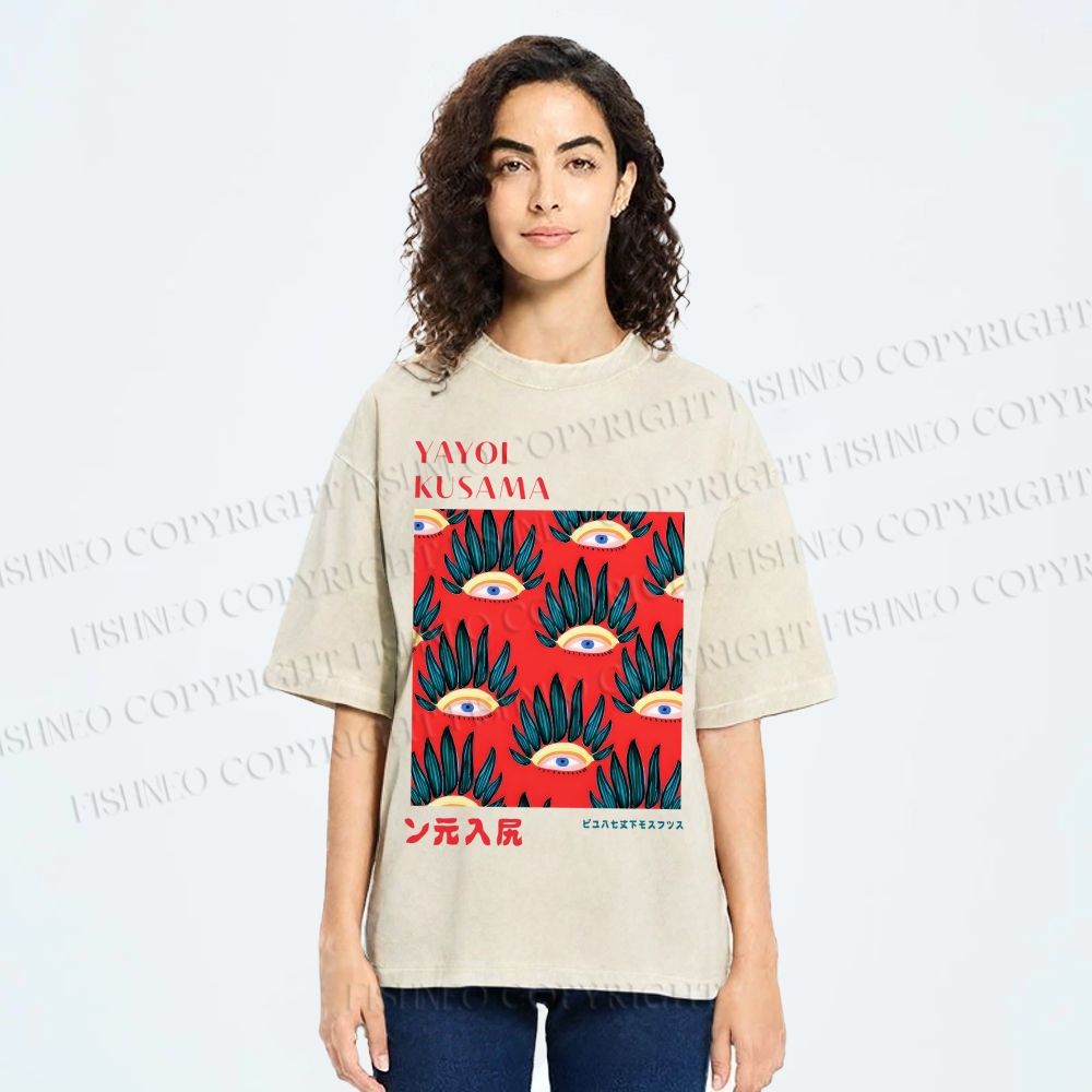 Unisex Yayoi Kusama Art Eyes Printed Washed Tee