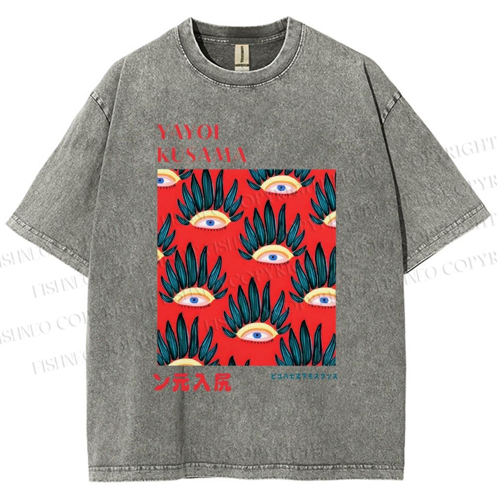 Unisex Yayoi Kusama Art Eyes Printed Washed Tee