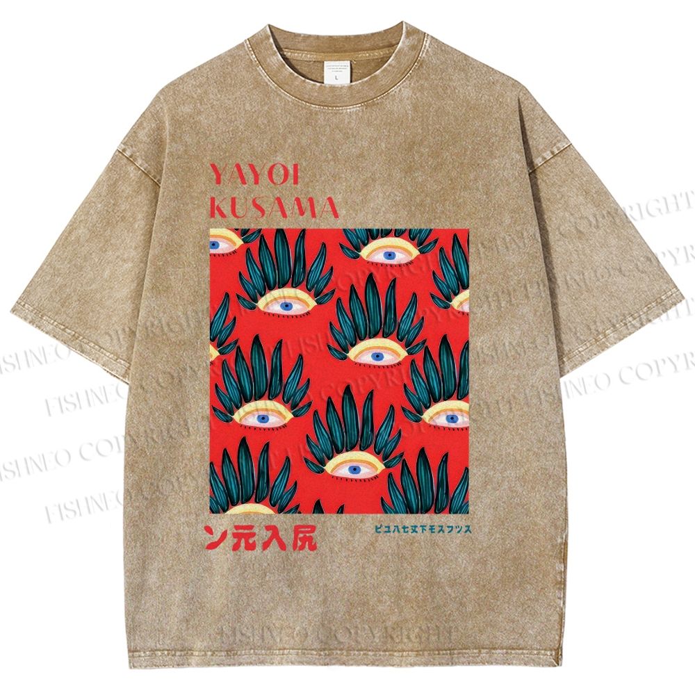 Unisex Yayoi Kusama Art Eyes Printed Washed Tee