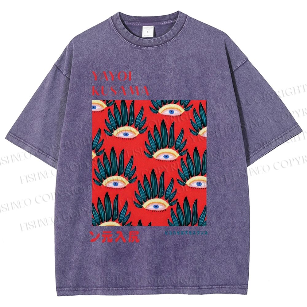 Unisex Yayoi Kusama Art Eyes Printed Washed Tee