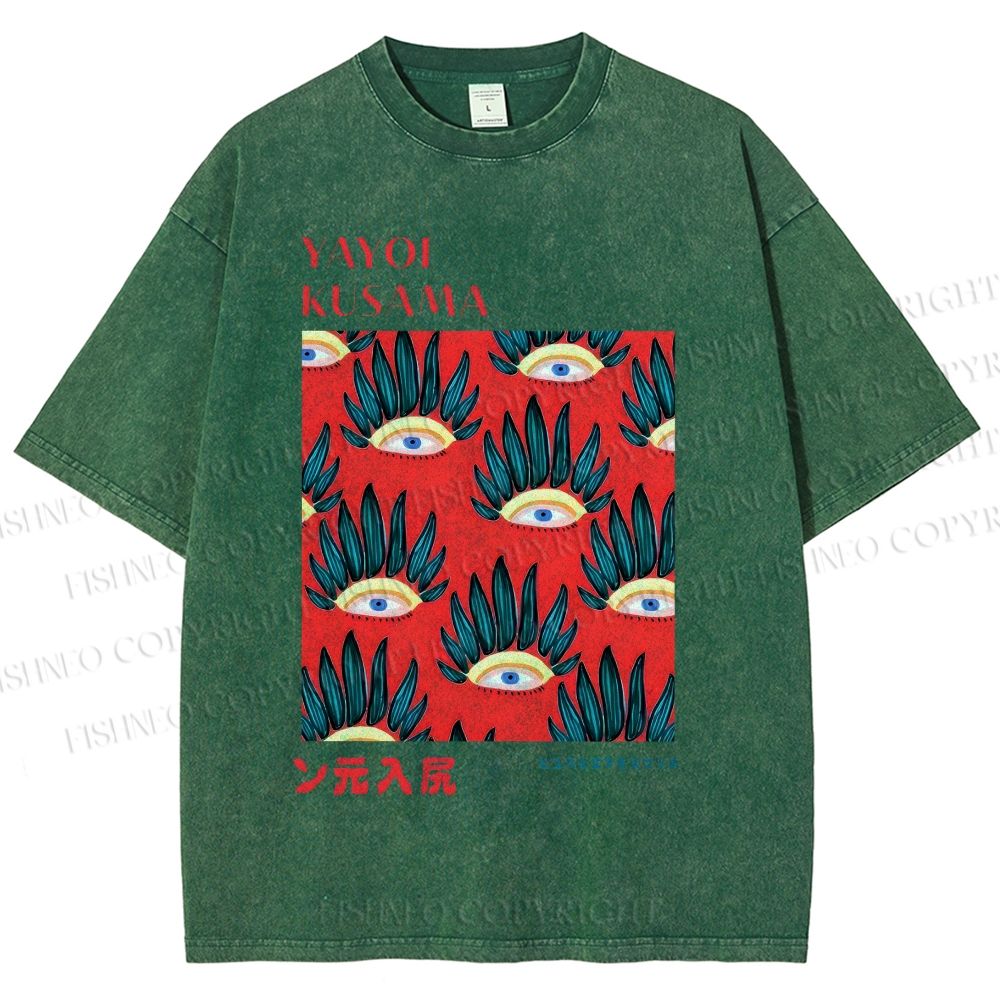 Unisex Yayoi Kusama Art Eyes Printed Washed Tee