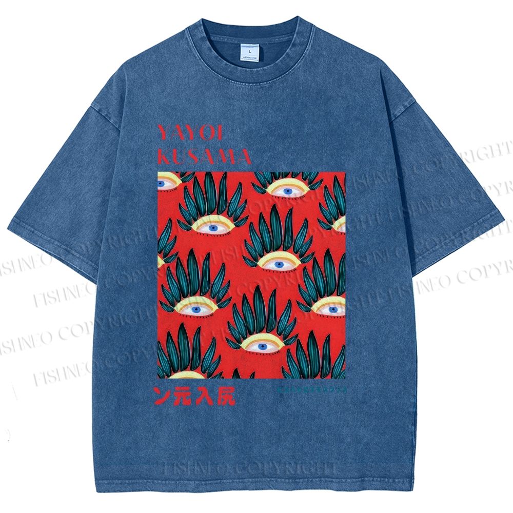 Unisex Yayoi Kusama Art Eyes Printed Washed Tee