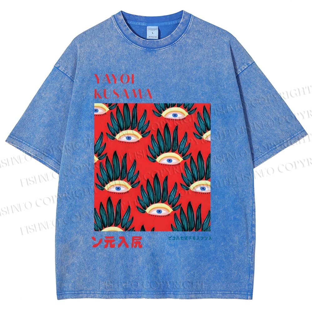 Unisex Yayoi Kusama Art Eyes Printed Washed Tee