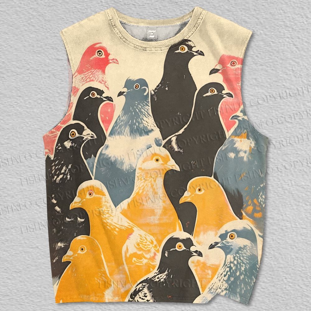 Unisex Colorful Birds Printed Tank Top