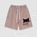 Judging Silently Cat Printed Washed Vintage Shorts