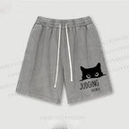 Judging Silently Cat Printed Washed Vintage Shorts