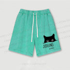 Judging Silently Cat Printed Washed Vintage Shorts