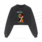 Bauhaus Colored Geometric Eyes Printed Washed Crop Sweatshirt