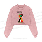 Bauhaus Colored Geometric Eyes Printed Washed Crop Sweatshirt