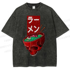 Unisex Devil Ramen Printed Washed Tee