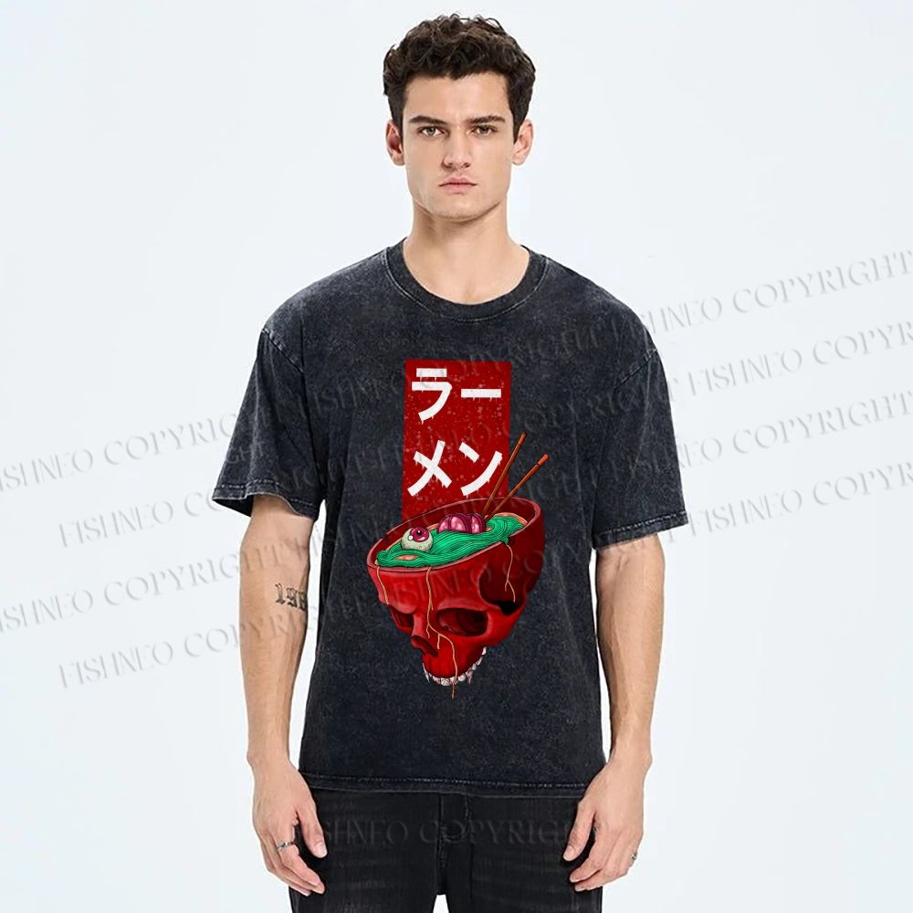 Unisex Devil Ramen Printed Washed Tee