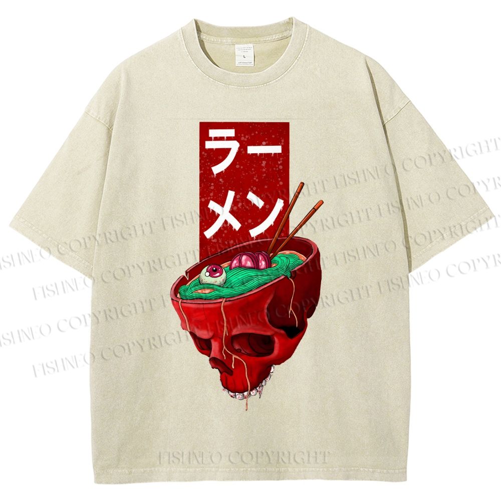 Unisex Devil Ramen Printed Washed Tee