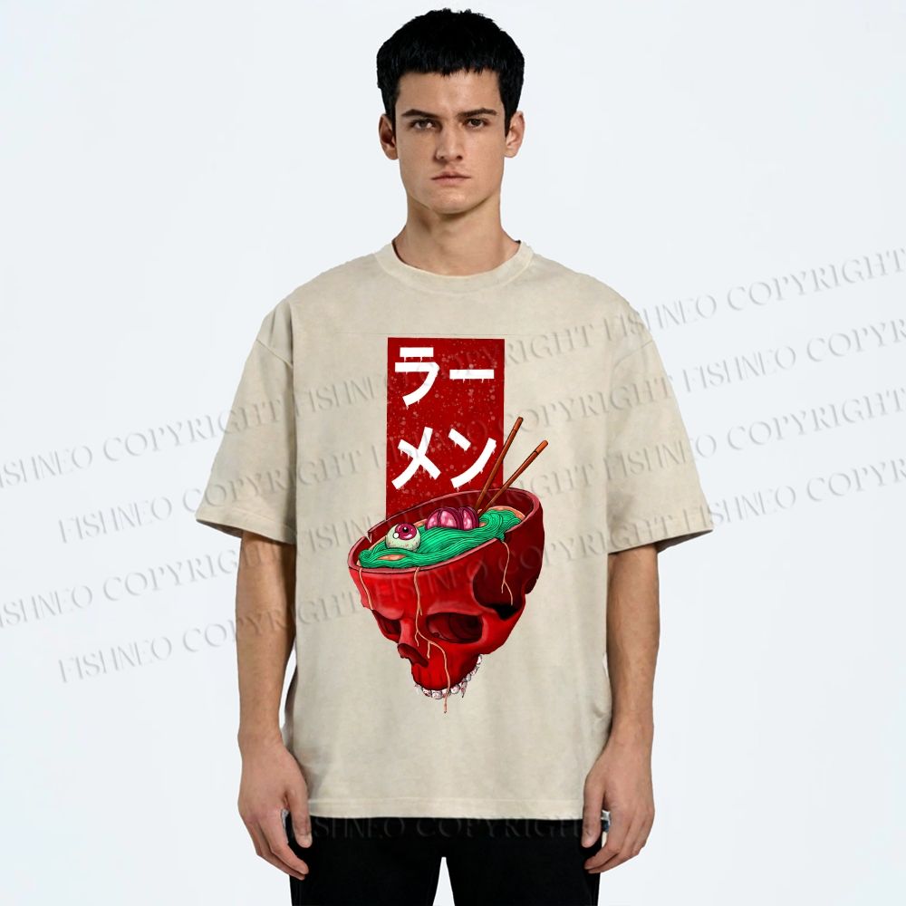 Unisex Devil Ramen Printed Washed Tee