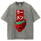 Unisex Devil Ramen Printed Washed Tee