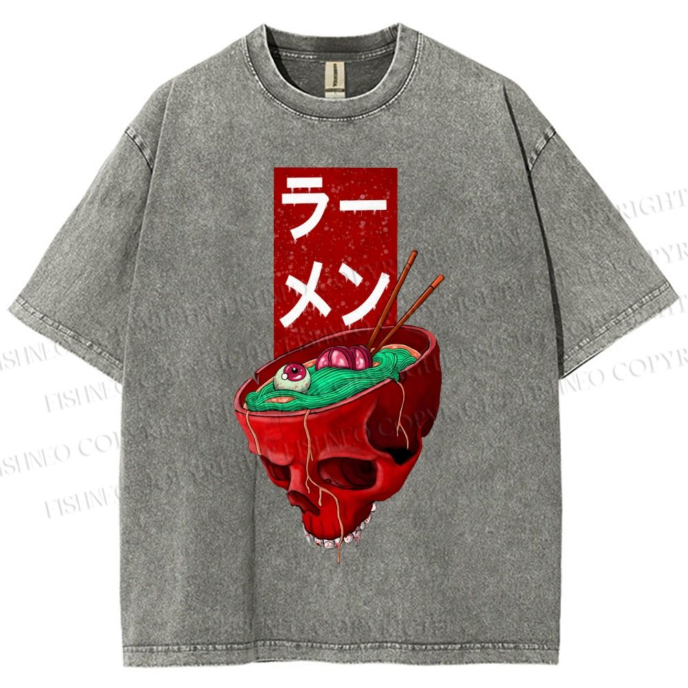 Unisex Devil Ramen Printed Washed Tee