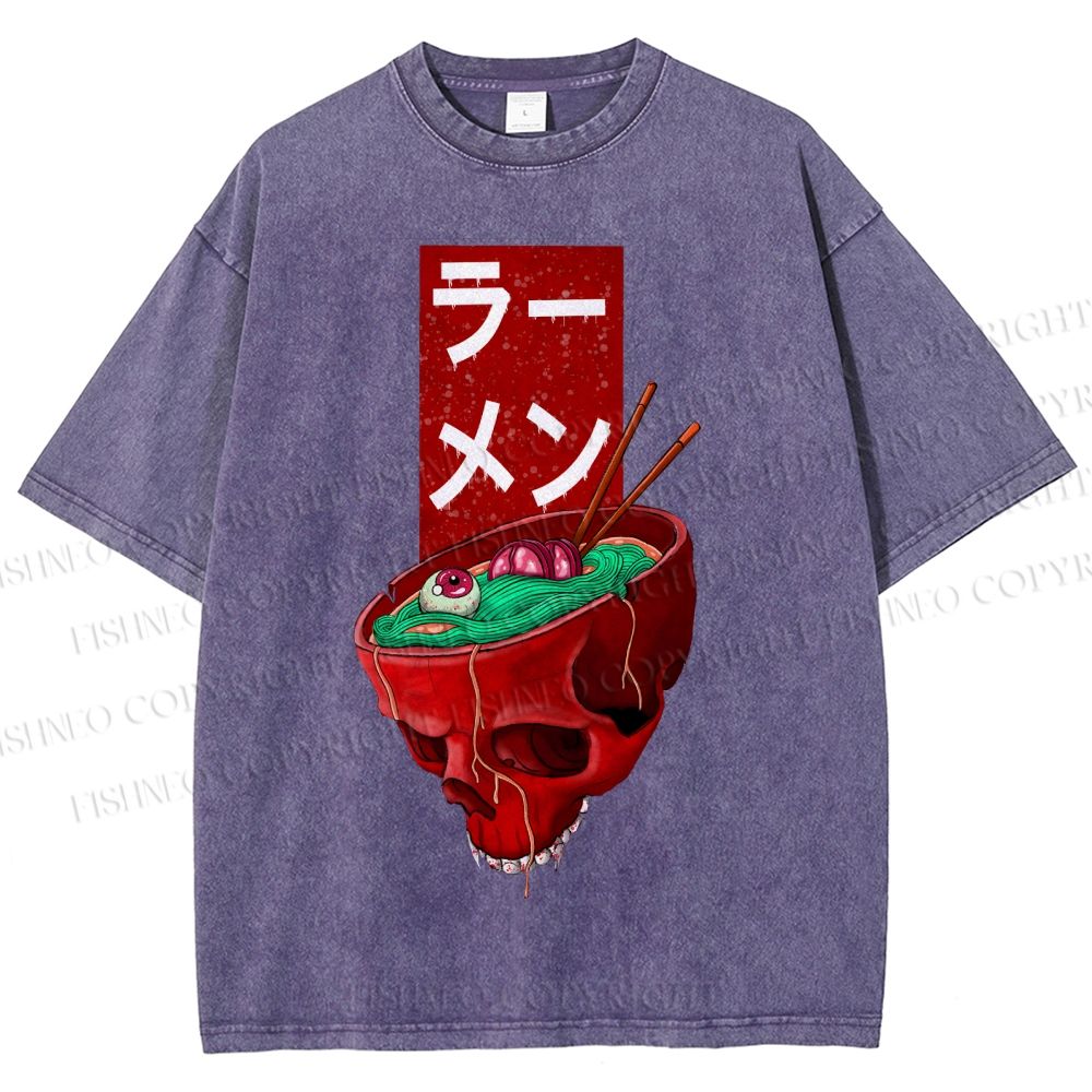 Unisex Devil Ramen Printed Washed Tee