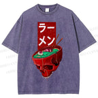 Unisex Devil Ramen Printed Washed Tee