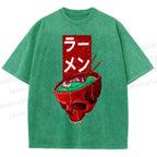Unisex Devil Ramen Printed Washed Tee