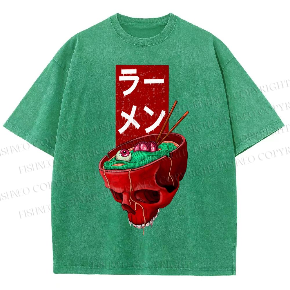 Unisex Devil Ramen Printed Washed Tee