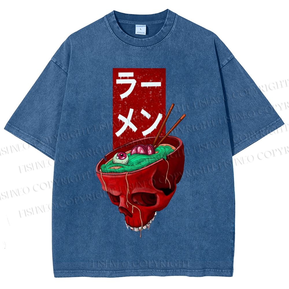 Unisex Devil Ramen Printed Washed Tee