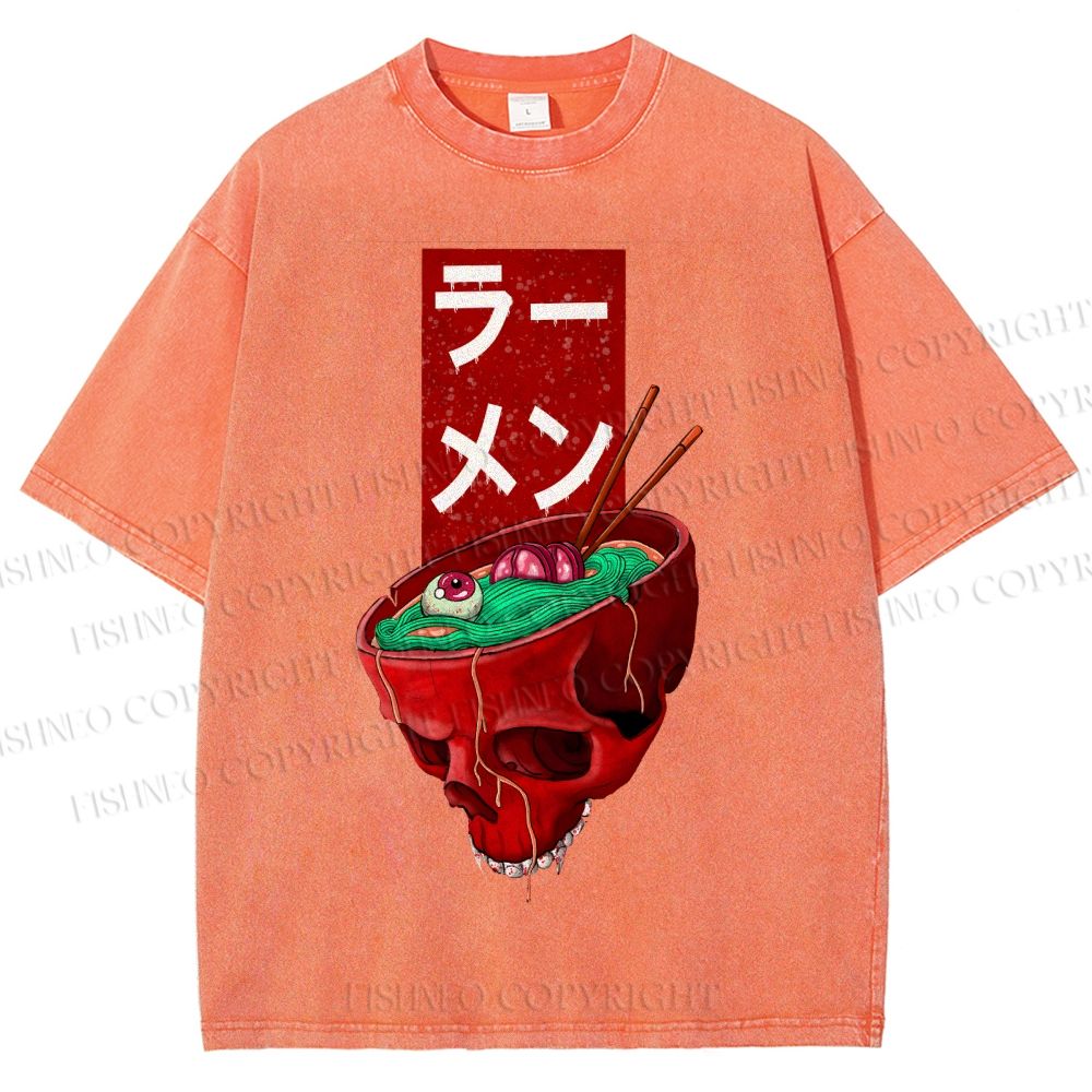 Unisex Devil Ramen Printed Washed Tee