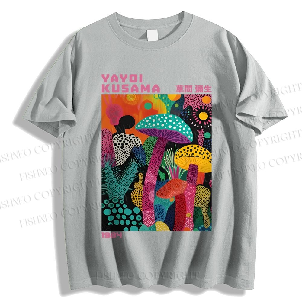 Unisex Classic Cotton Yayoi Kusama Multicolor Mushroom Printed T-shirt