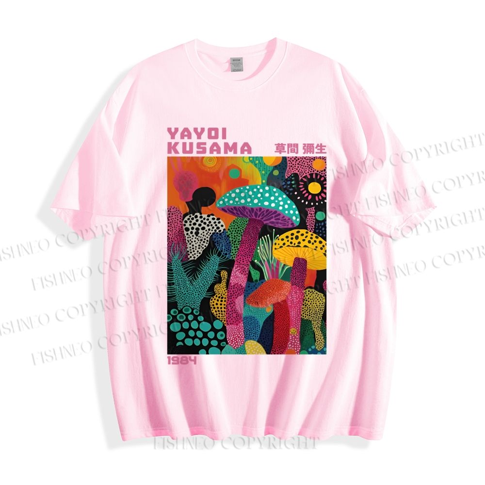 Unisex Classic Cotton Yayoi Kusama Multicolor Mushroom Printed T-shirt