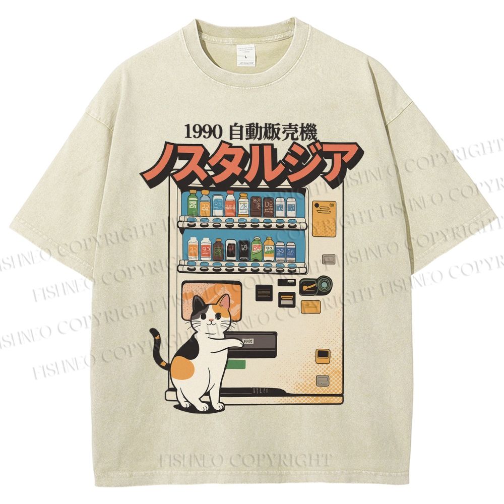 Unisex Cat Vending Machine Printed Washed Tee