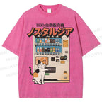 Unisex Cat Vending Machine Printed Washed Tee