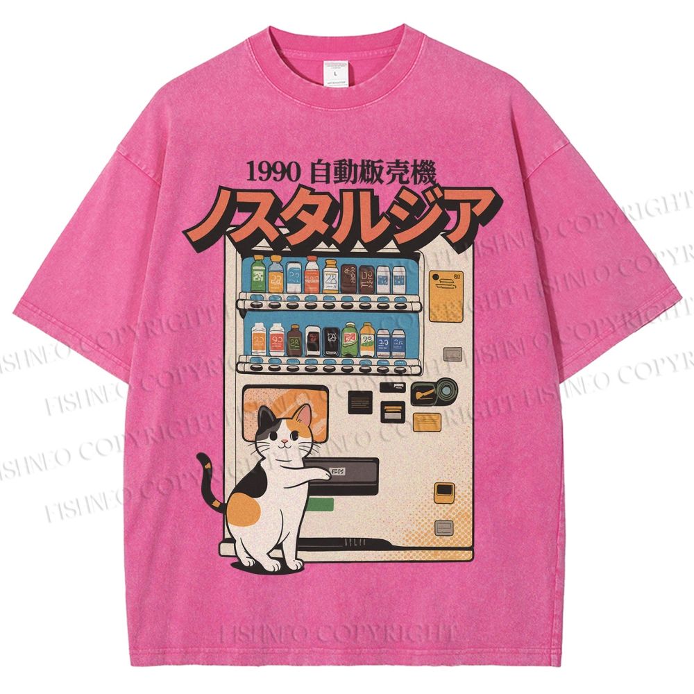 Unisex Cat Vending Machine Printed Washed Tee