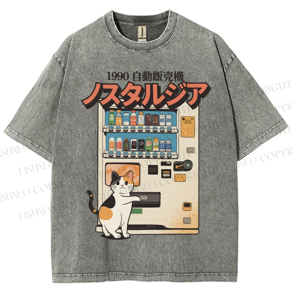 Unisex Cat Vending Machine Printed Washed Tee