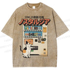 Unisex Cat Vending Machine Printed Washed Tee