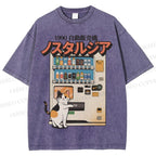 Unisex Cat Vending Machine Printed Washed Tee
