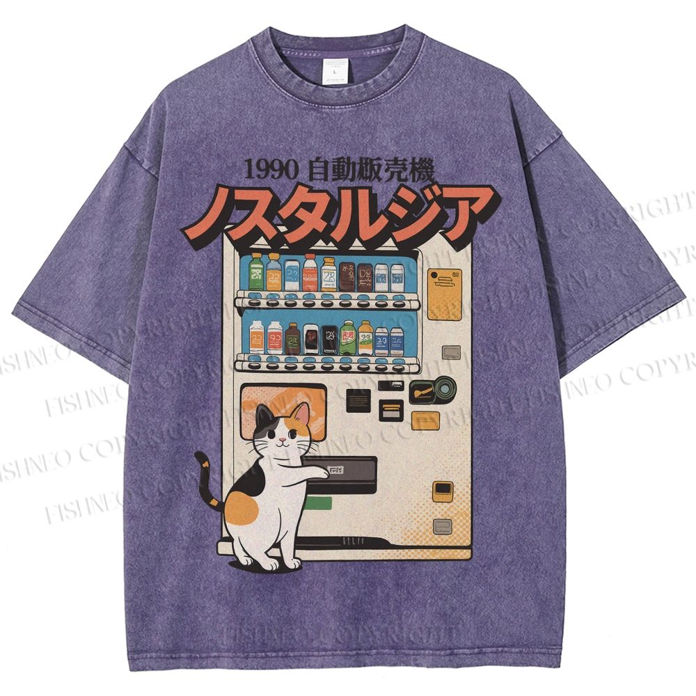 Unisex Cat Vending Machine Printed Washed Tee